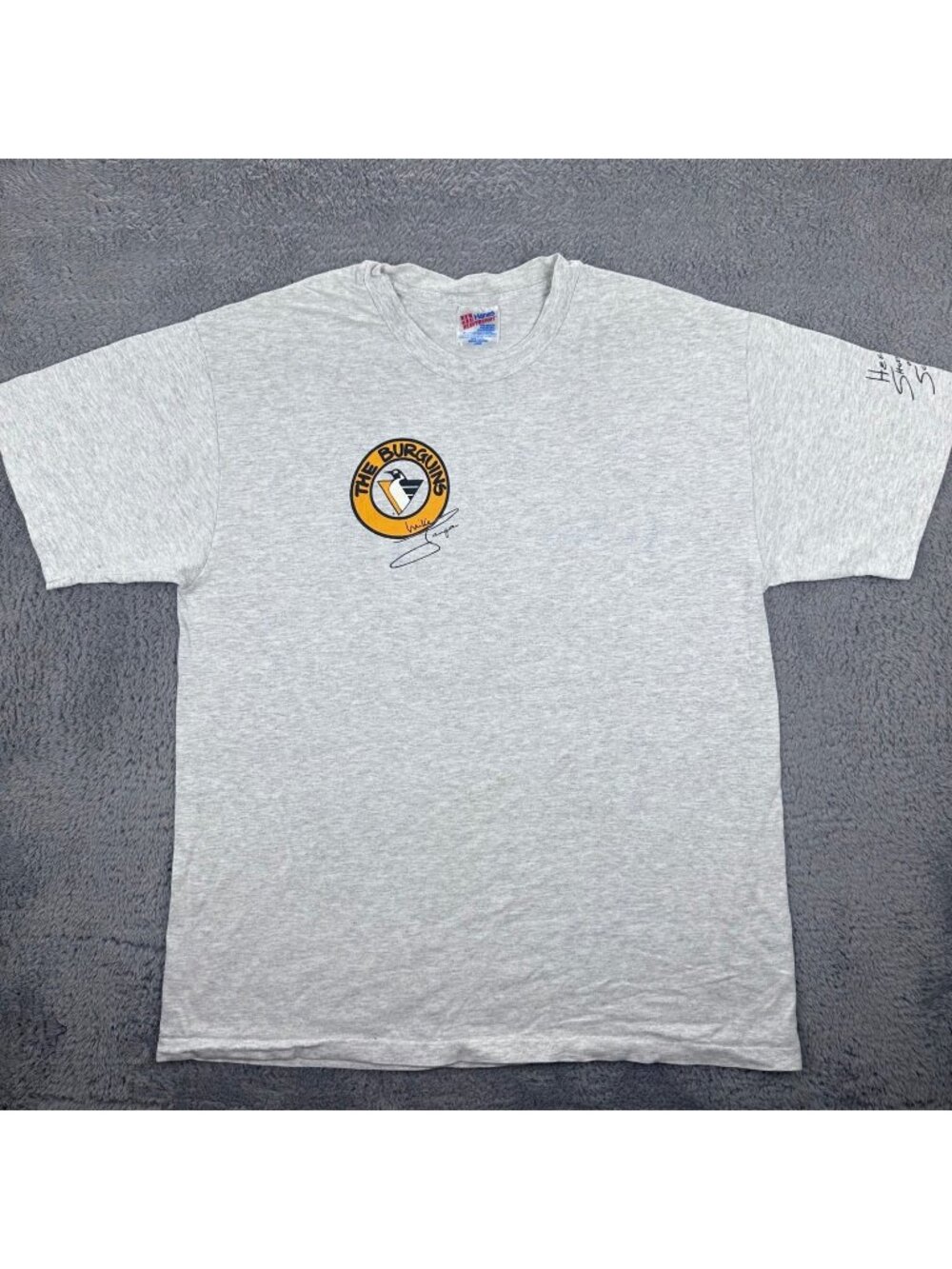 Hanes T-Shirt Mens Large Gray Pittsburgh Penguins Mike Lange 1993 Vintage USA